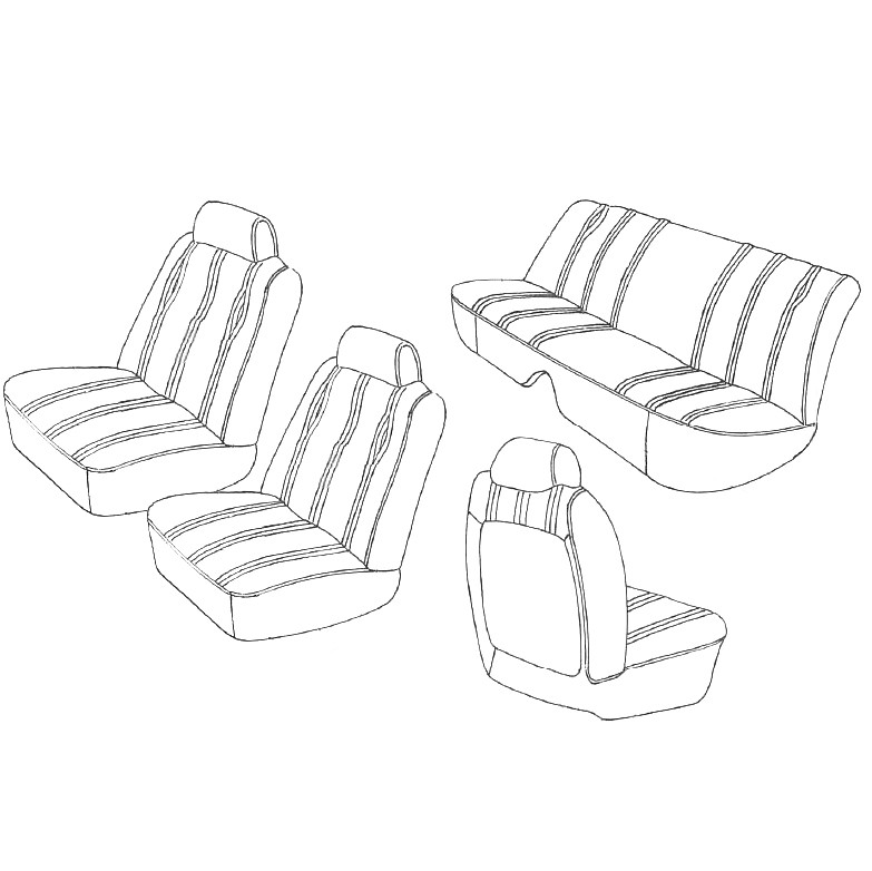 Seat Skin Trim Kit : VF Hardtop 770 : X1 Black : (Reclining Front Bucket with Headrest, Rear Bench)