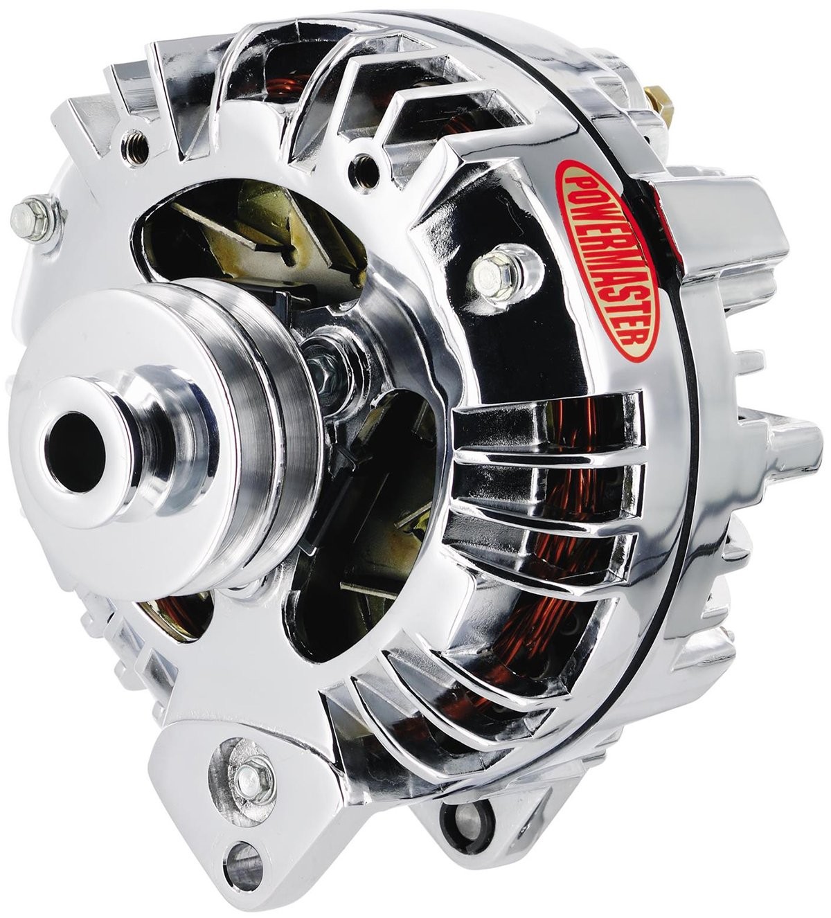 Alternator : 95 AMP : Chrysler Fitment : Chrome : Powermaster (Dual V-Pulley)