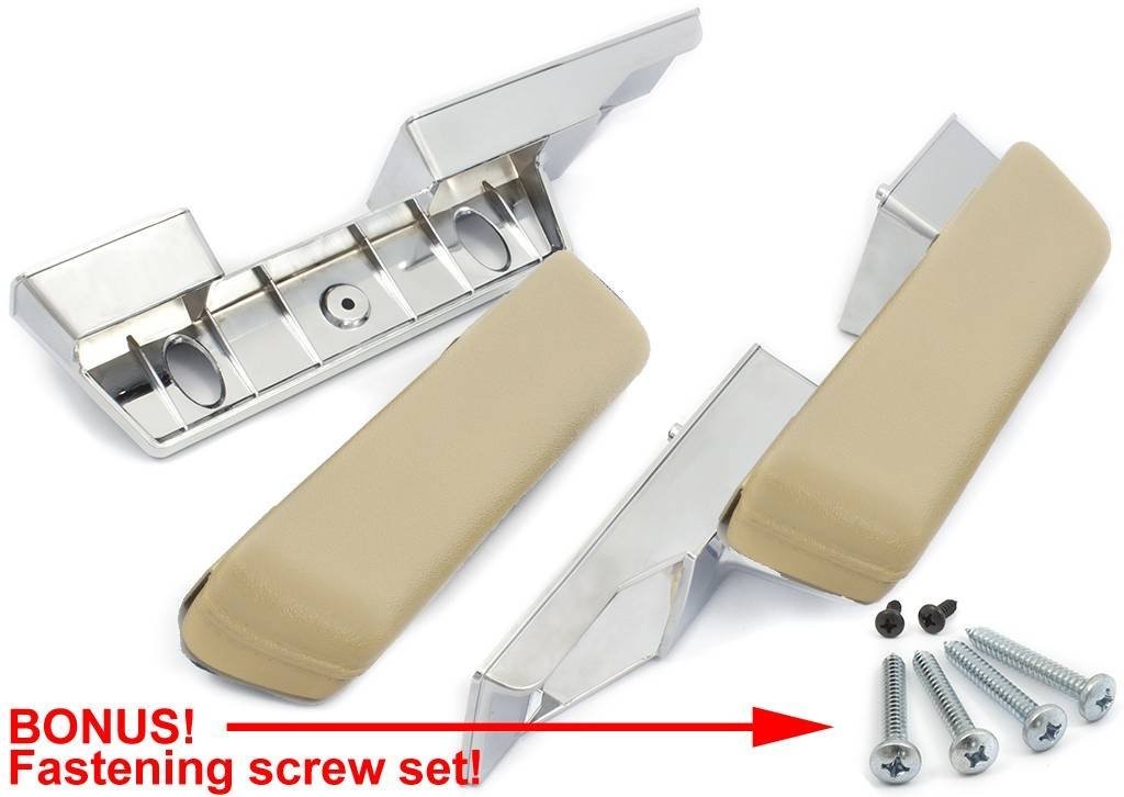 Reproduction Chrome Front/Rear Interior Armrest Base & Aftermarket Pad Set (TAN): suit VE/VF/VG/VH/VJ/VK/CL