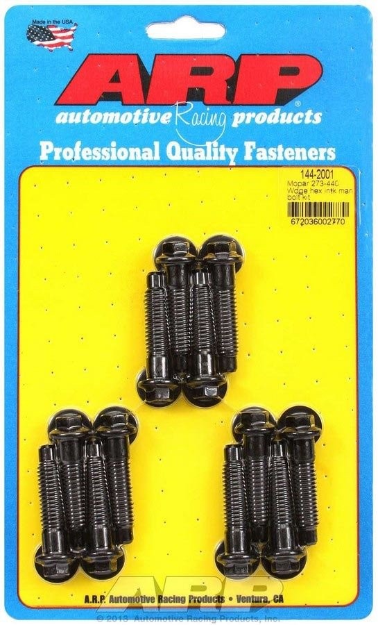 ARP Intake Manifold Bolt Set : 3/8-16 : Black 6 Point Hex - suit Small Block 273/318/340/360 & Big Block 361/383/400/426/440 Wedge Dodge Chrysler Plymouth Valiant