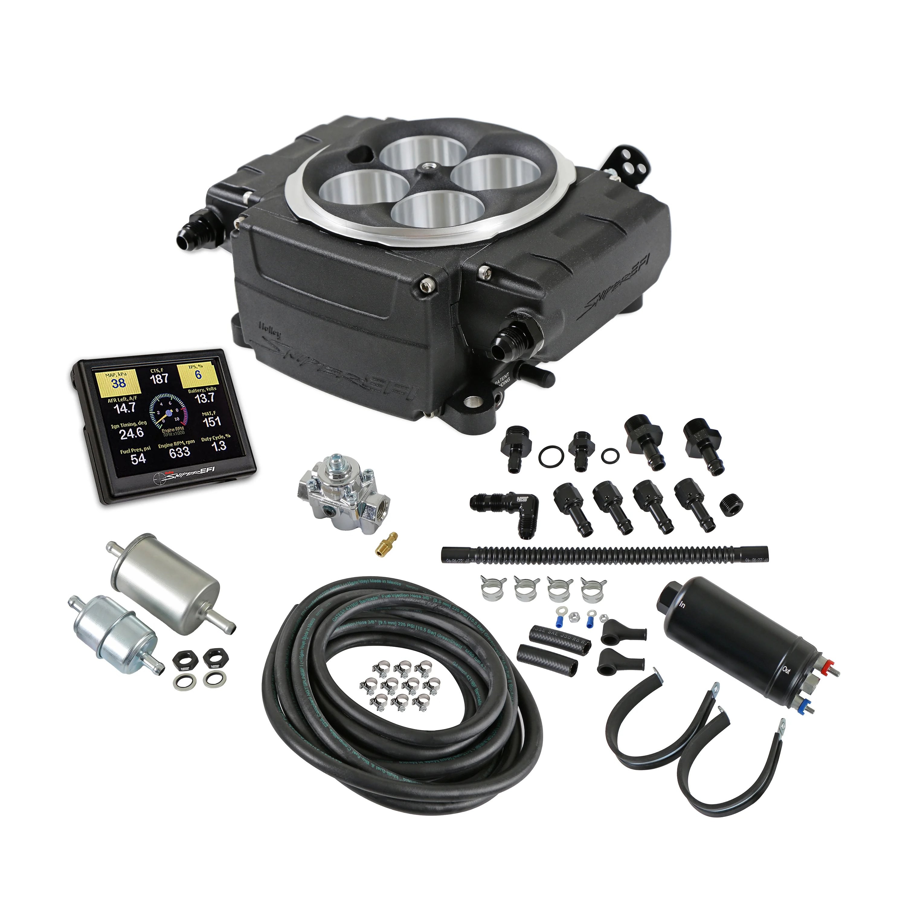 Holley Sniper 2 EFI Self-Tuning Fuel Injection System : MASTER KIT: 650HP : Black : 4150 Flange
