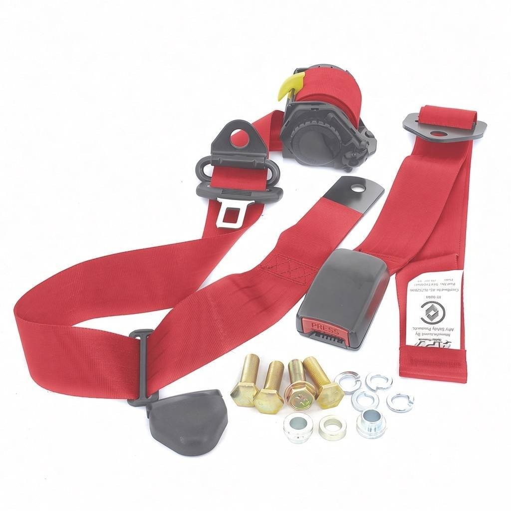 Front Retractable Lap-Sash Seat Belt : suit bench seats (web adjustable) : Red