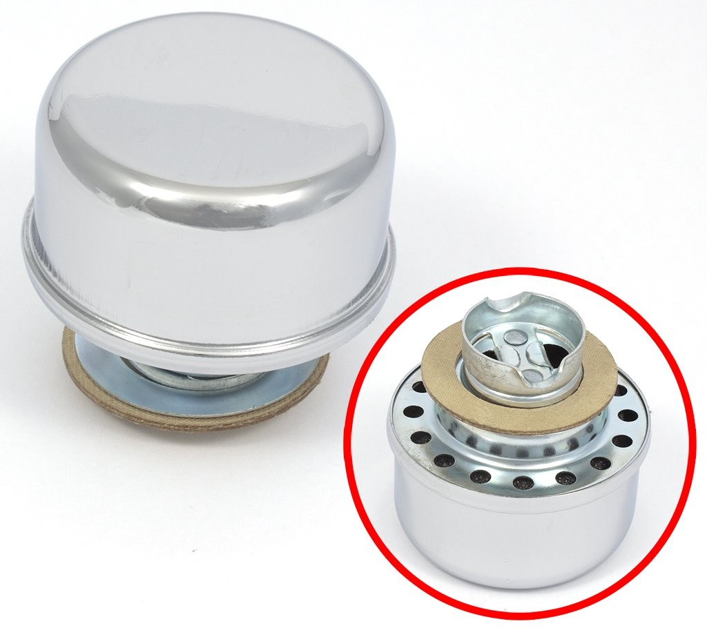 Valve Cover Breather Cap, Twist-on, 1-1/4" hole, Chrome