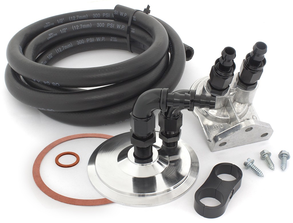 Remote Oil Filter Relocation Kit Black hose suit Small