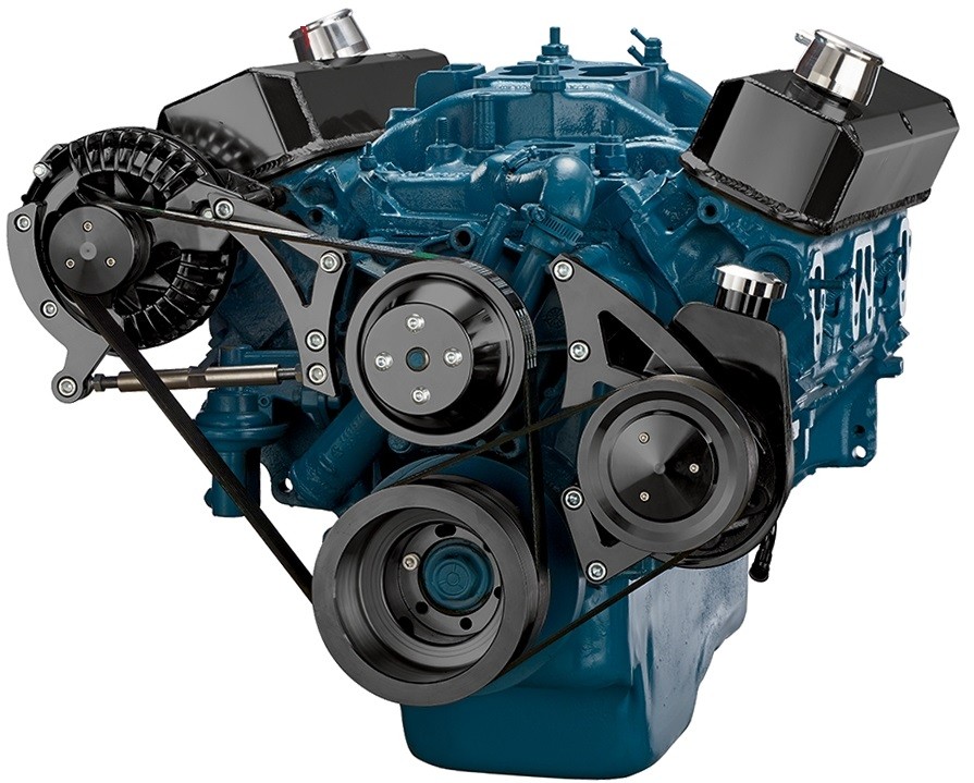 Complete Serpentine Kit (Including Alternator & Power Steering Pump) : NO Air Con : WITH Power Steering : CLASSIC BLACK Finish : suit Small Block 318/340/360ci