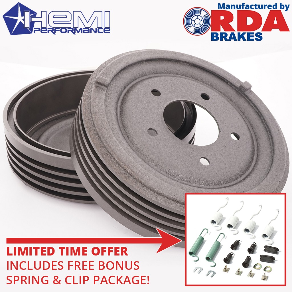 Reproduction Finned Rear Brake Drum Set (with spring/clip package