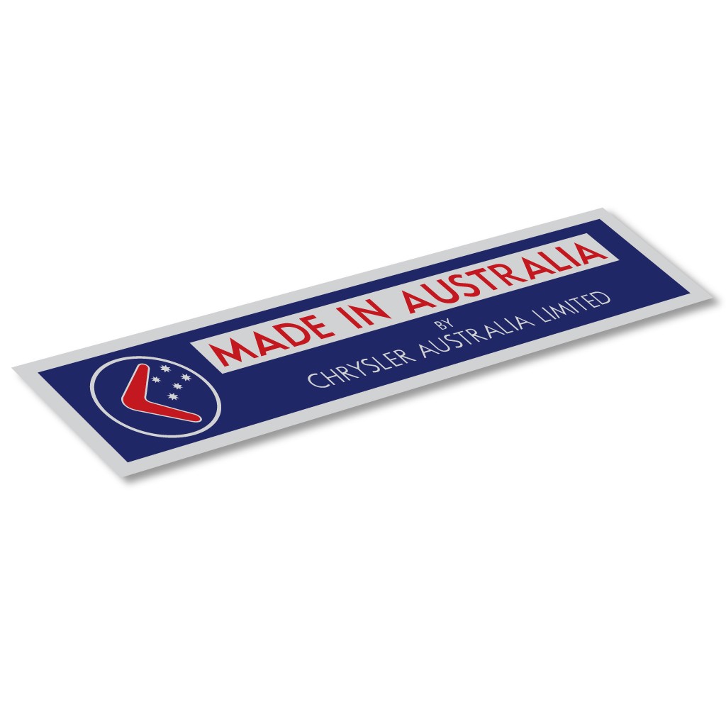"Made In Australia by Chrysler Australia" Firewall Decal : suit AP5/AP6/VC