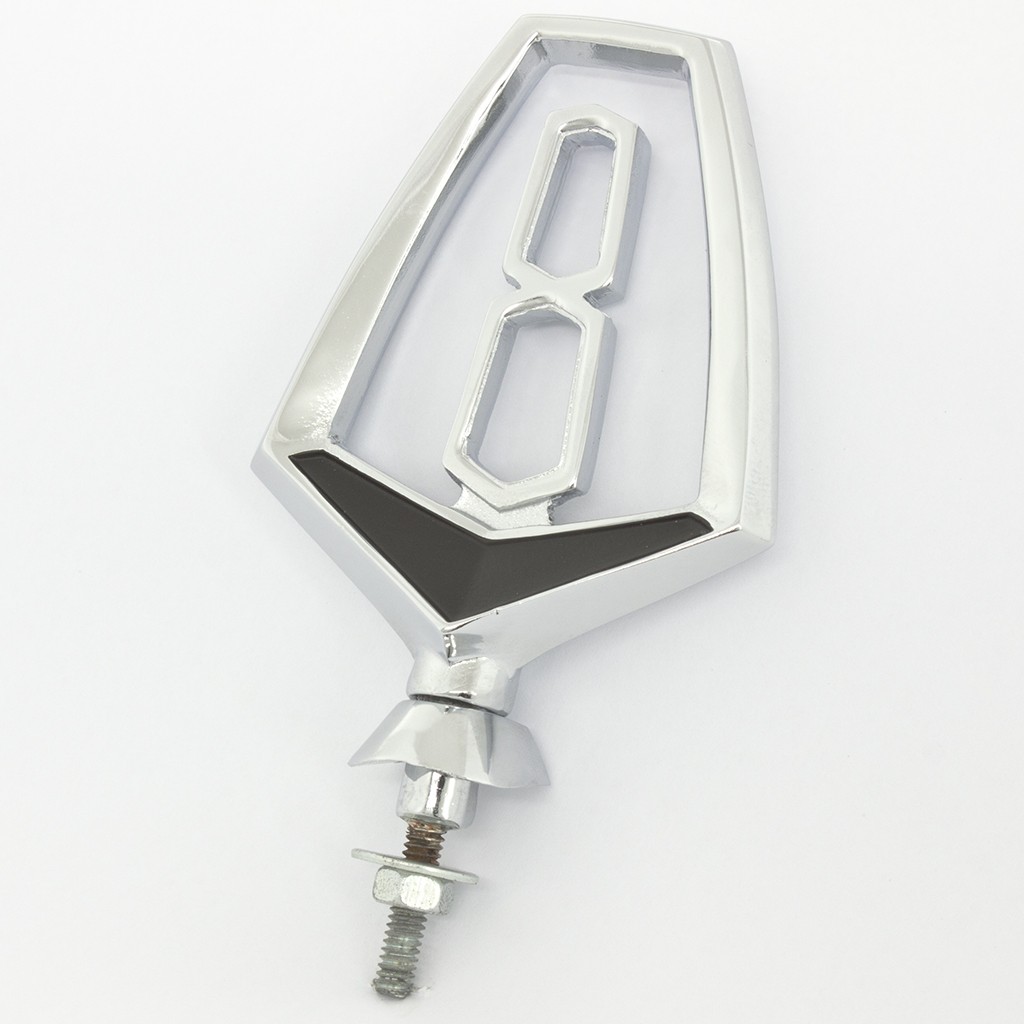 Reproduction "V8" Bonnet Ornament (hollow) : suit VF/VG (ridged pedestal base)