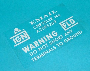 Email Voltage Regulator Warning Decal : AP6/VC/VE/VF/VG
