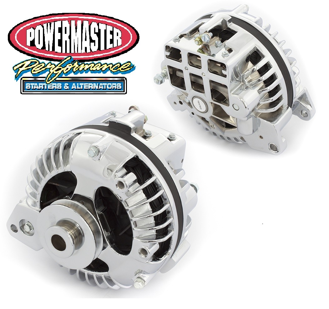 Alternator : 95 AMP : Chrysler Fitment : Chrome : Powermaster (Single V-Pulley)