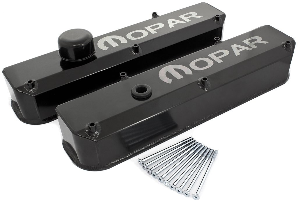 Rocker Cover Set, Black Fabricated w/ Chrome Mopar style decal : suit Small Block